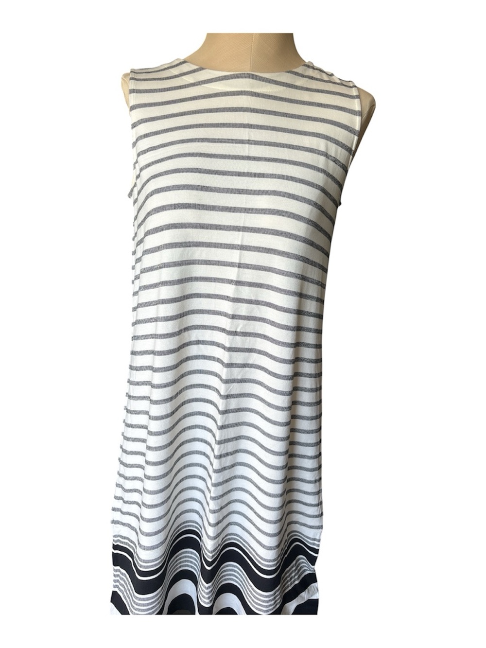 J. Jill White and Black Striped Sleeveless Midi Dress